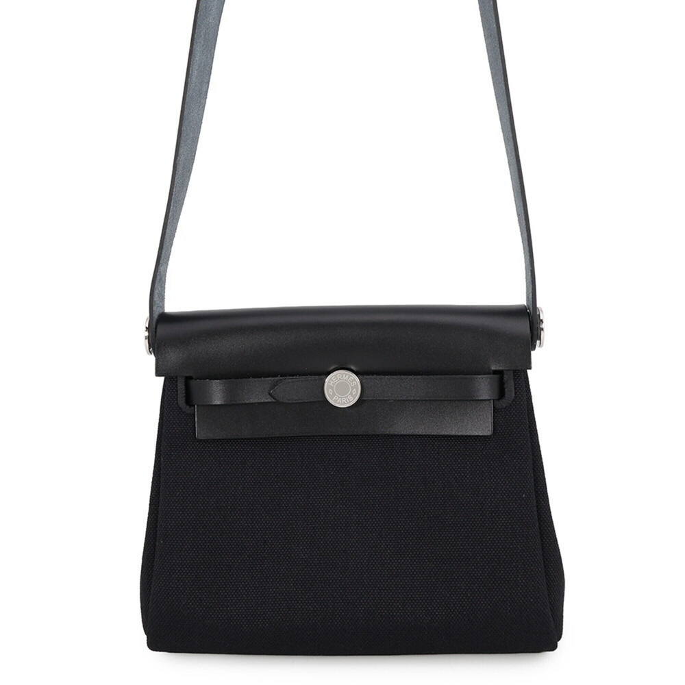 Hermes Shoulder Bag Herbag Zip Mini Black Toile H Vache Hunter G Stamp HERMES...
